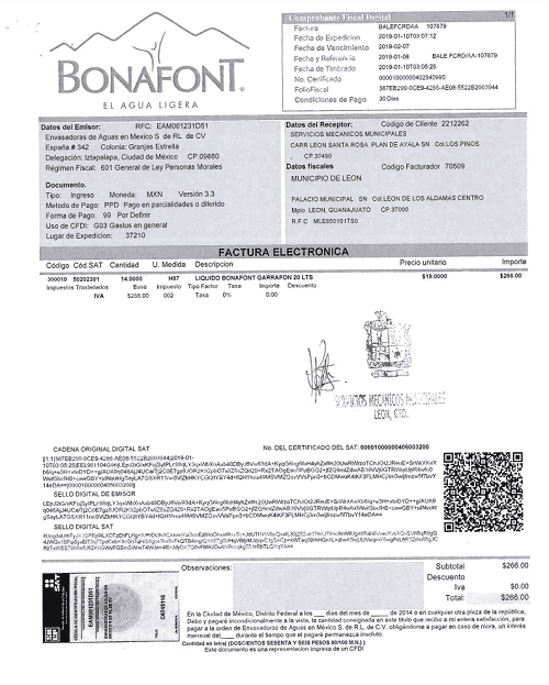 factura de garrafones de agua