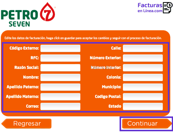 datos fiscales facturacion petro seven