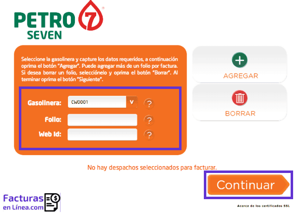 facturación ticket compra petro seven