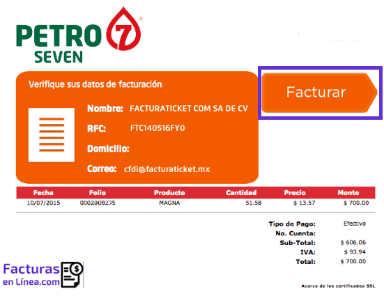 verificar datos facturacion petro seven